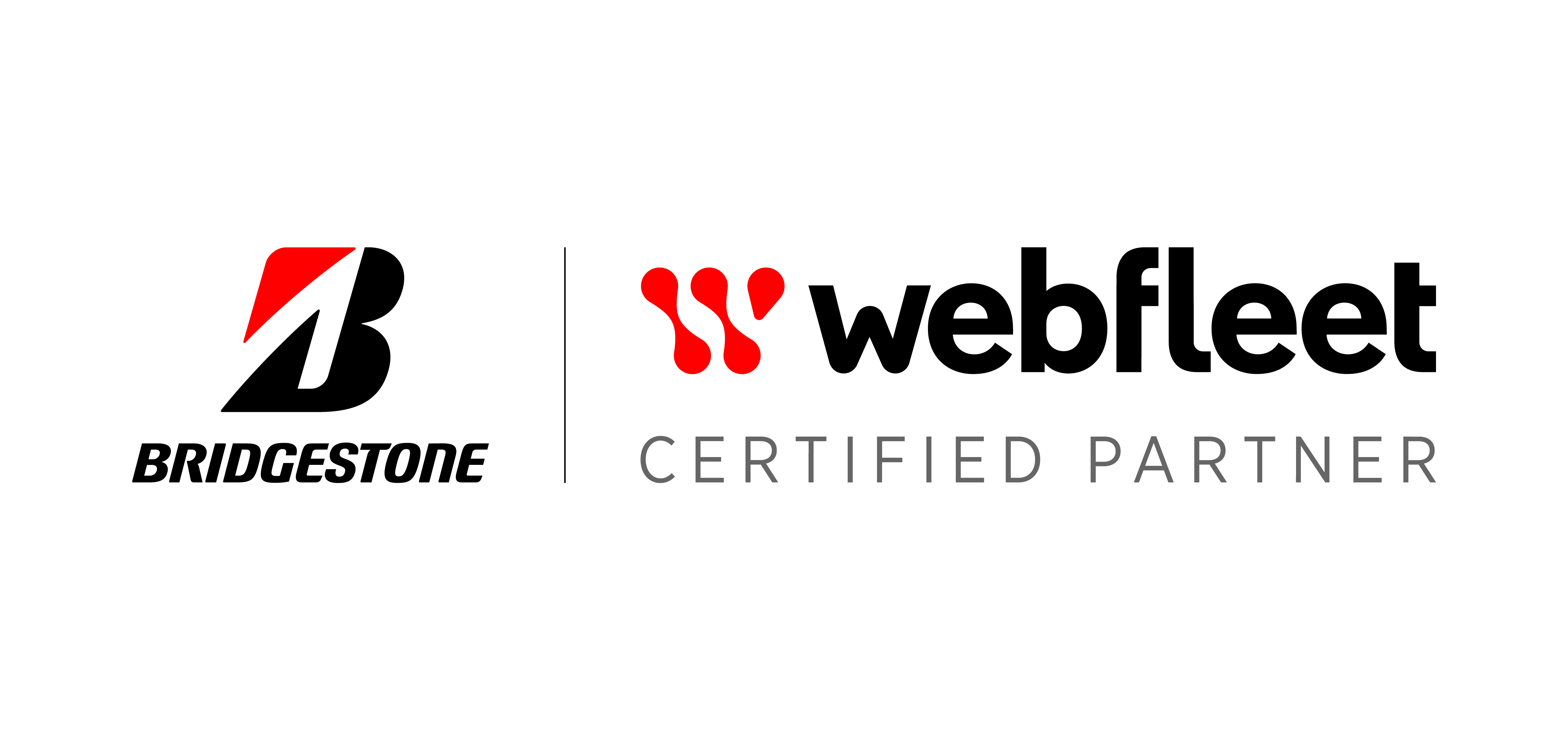 red and black logo saying Bridgestone Webfleet Certified Partners