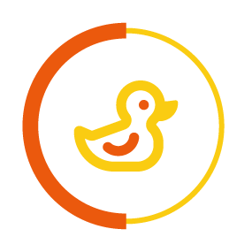 Rubber duck icon in a yellow and orange circle border