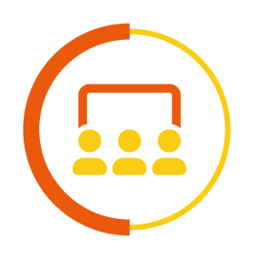 people using the system icon in a yellow and orange circle border